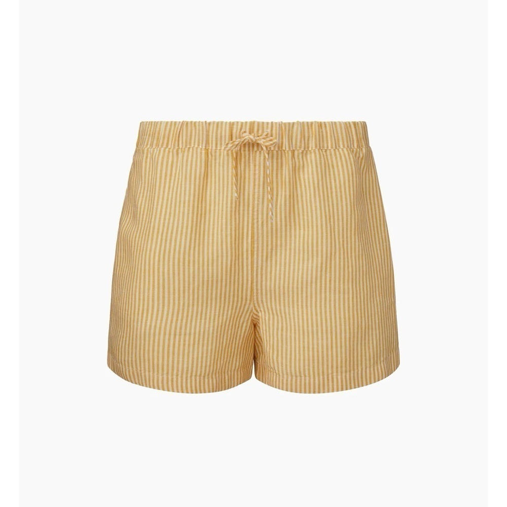 Onia Air Linen Elastic Drawstring Shorts Classic Stripe SZ XL Yellow White NWT